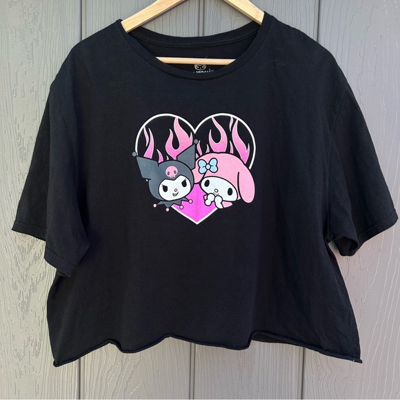 Sanrio Tops - My Melody & Kuromi Tshirt XL Flame Heart Girls Crop Top Black Sanrio Womens Tee